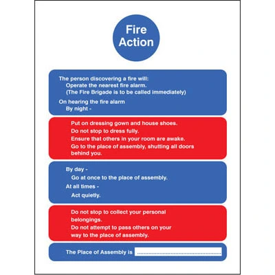Fire action checklist sign