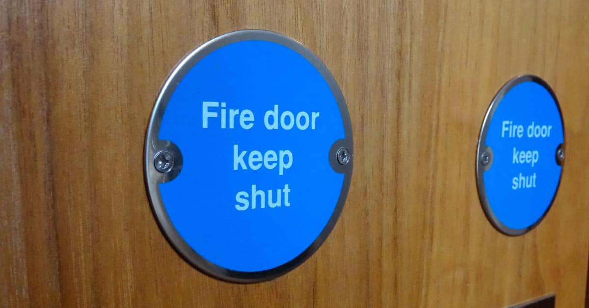 Close up of fire door sign